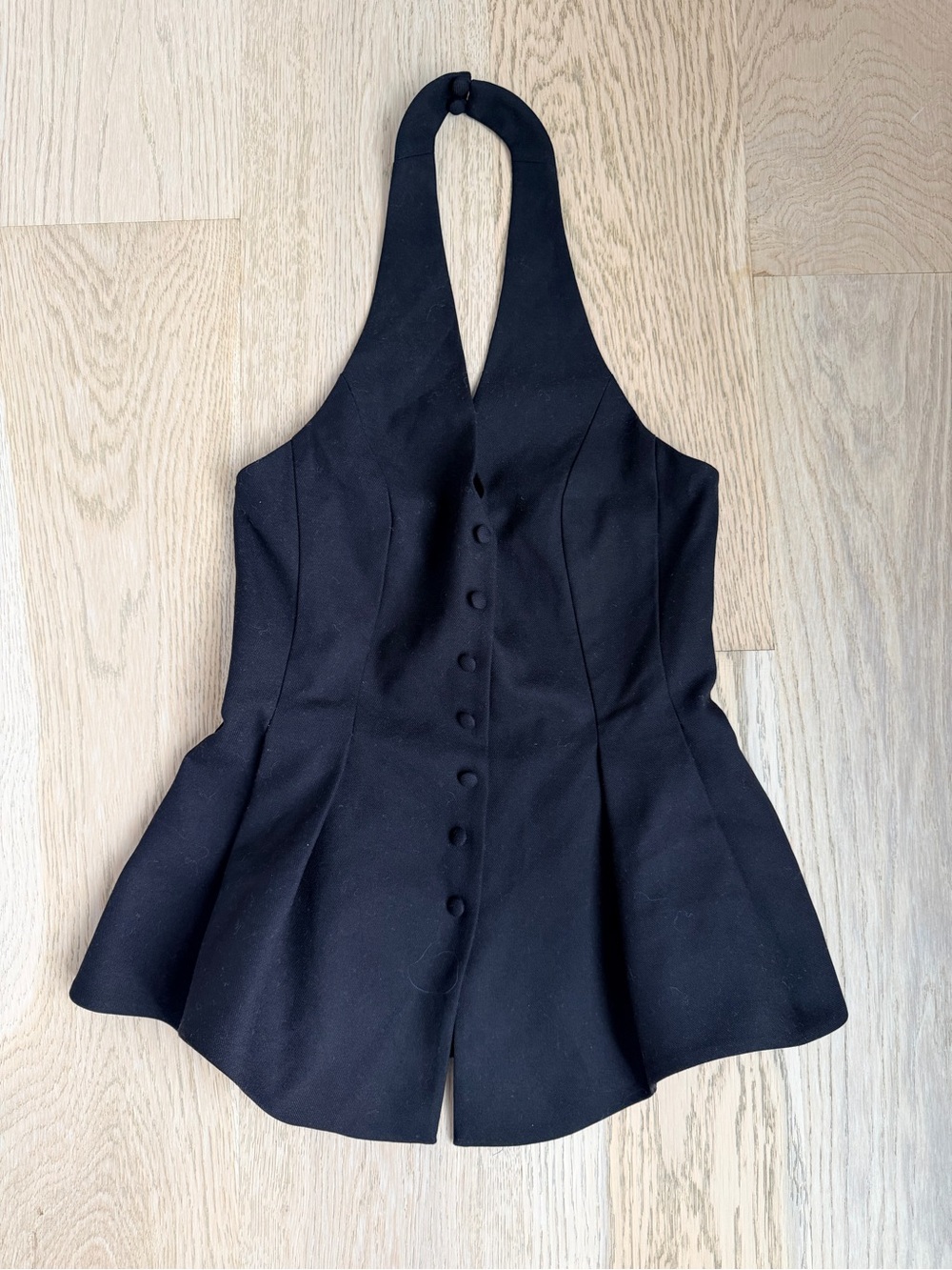 Aritzia Babaton Black Halter Peplum Button-Front Top